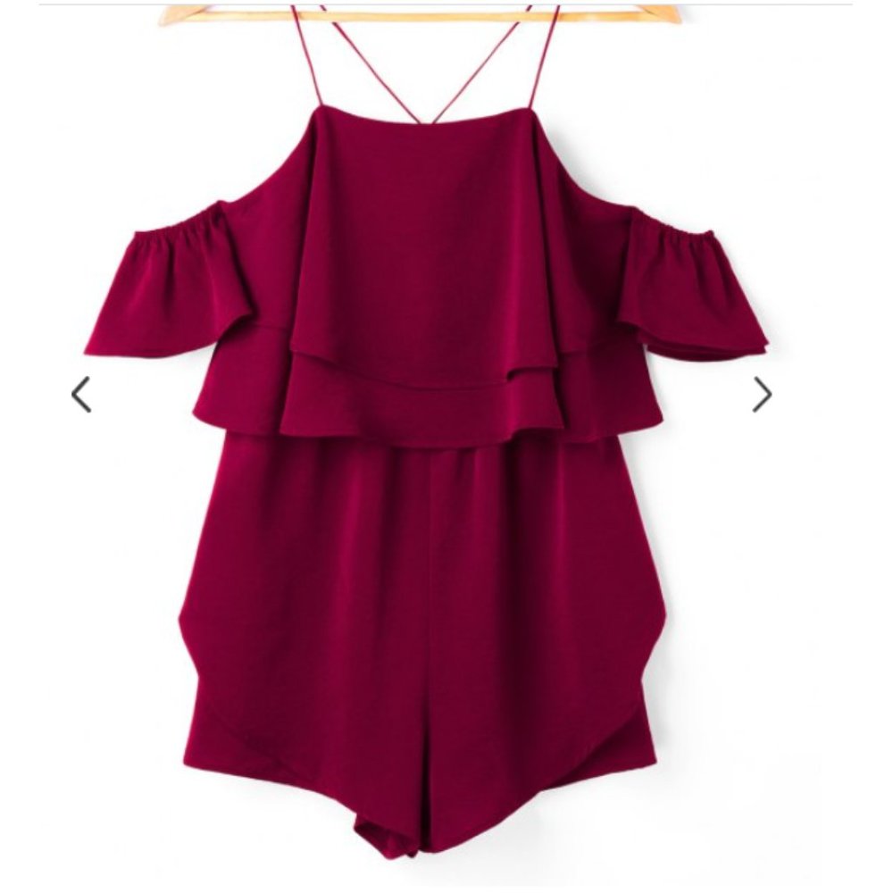 Zaful Off Shoulder Romper Playsuit Maroon Wine Red
